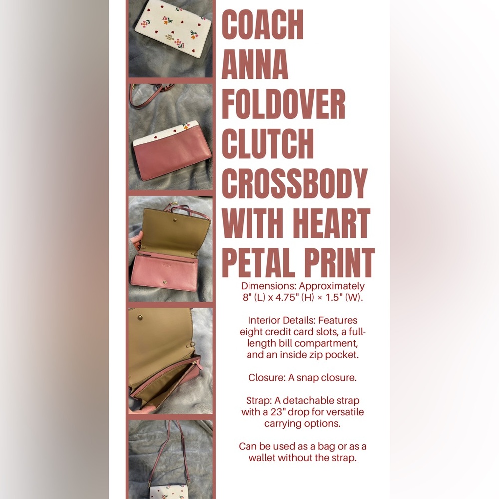 COAH ANNA FOLDOVER CLUTCH CROSSBODY WITH HEART PETAL PRINT